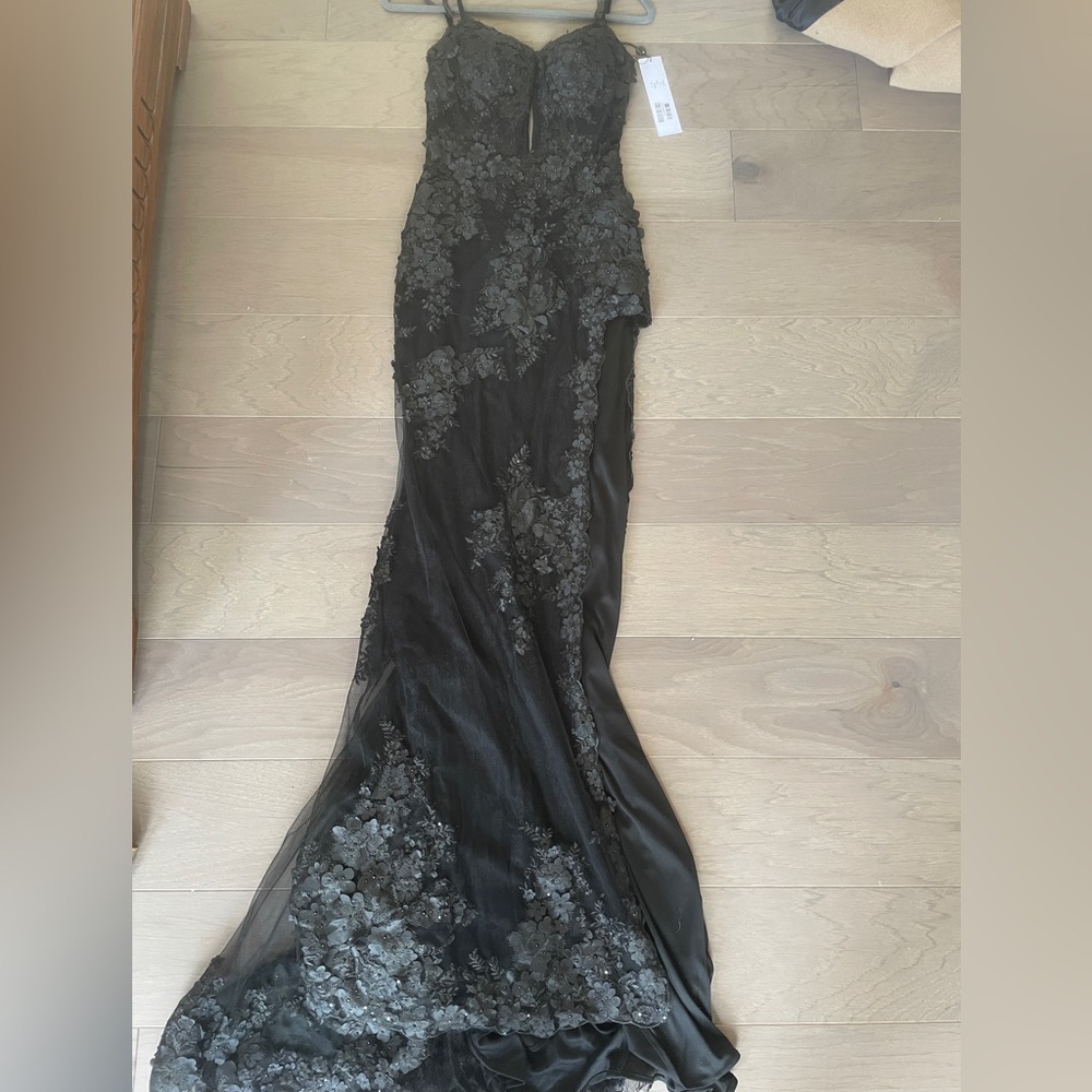 Jovani Black Lace Appliqué Prom Gown
